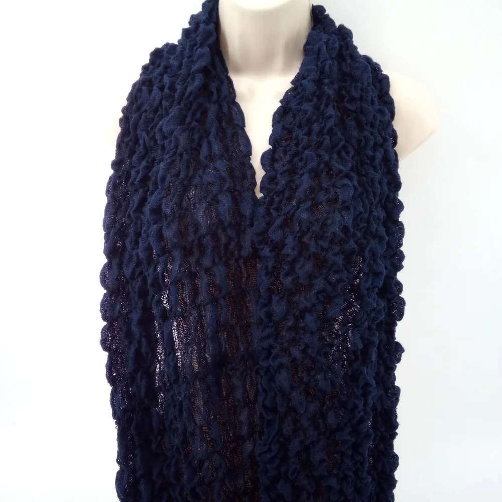 Vintage Early 2000s Y2K Navy Blue Scrunched Infinity Neck Scarf